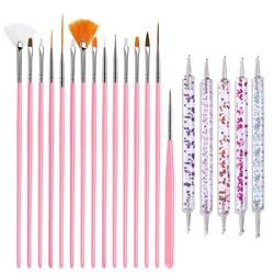 20 - Piece Professional Nail Art Design Kit with Brushes and Dotting Tools for Polish and Gel Painting (Pink)