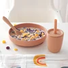 2Pcs/Set Silicone Baby Feeding Plate Tableware For Kid Waterproof Suction Dishes With Spoon Children Train Baby Stuff 1