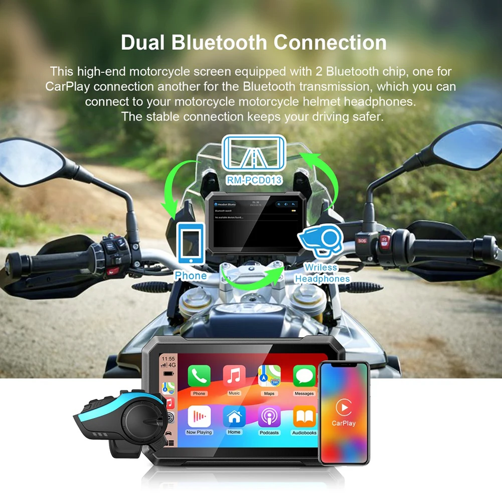 7 Pollici Android Auto Moto Wireless Apple Carplay Schermo Moto Portatile Per Moto Gps Navigatore Impermeabile Con Buebooth
