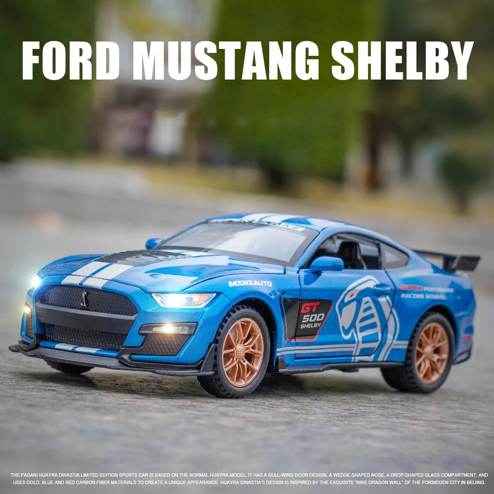 1:32 Ford Mustang Shelby GT500 Alloy Muscle Car Model Sound and Light Pull Back Children's Toy Collectibles Birthday gift 5