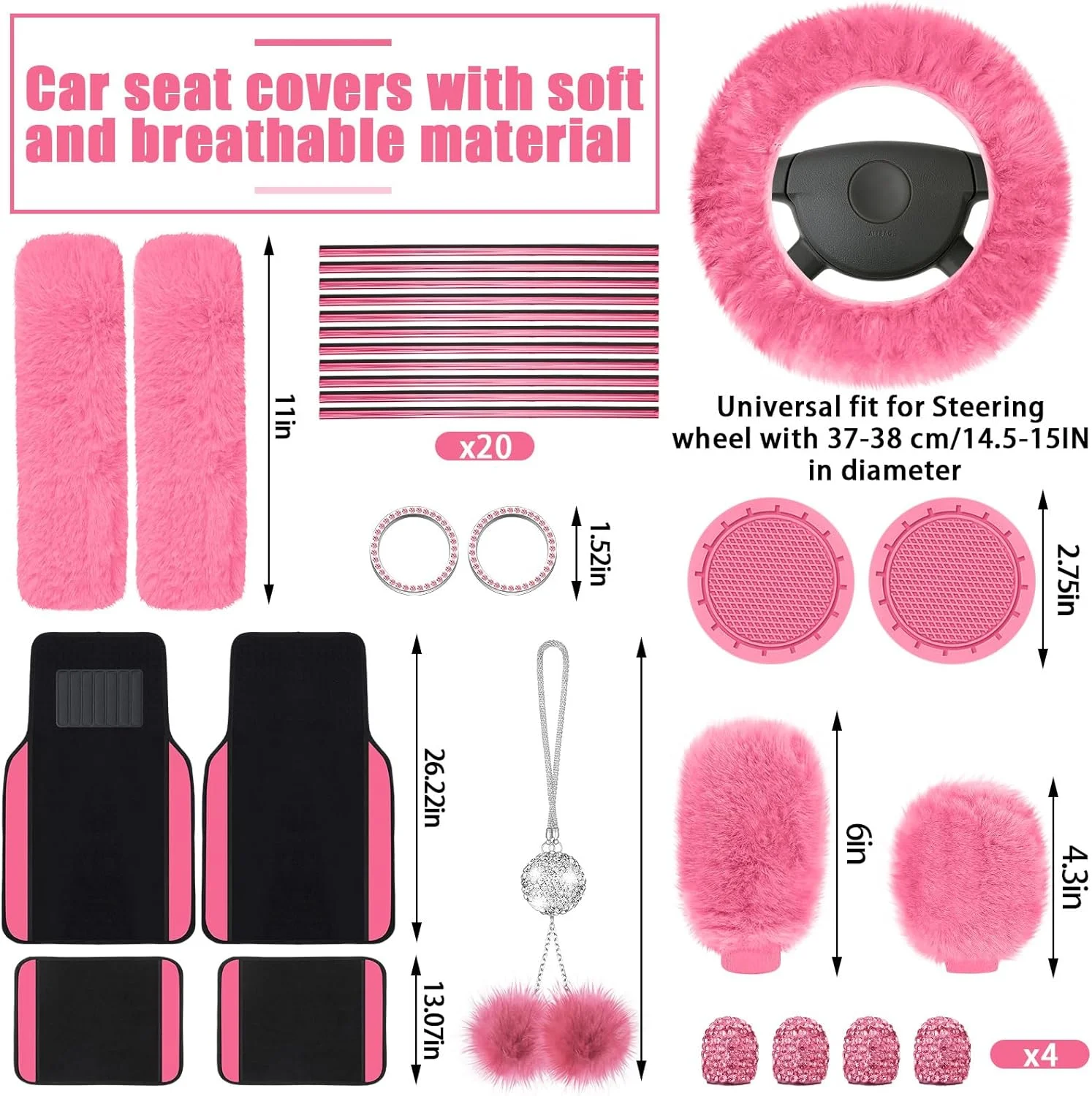47-Piece Universal Fluffy Car Seat Cover Full Set with Steering Wheel & Seat Belt Covers – Complete Car Interior Accessory Kit 5