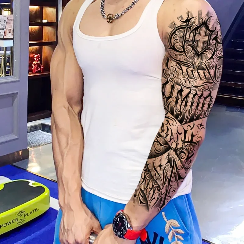 Full-arm Tattoo Stickers Crown Virgin Jesus Lion Waterproof