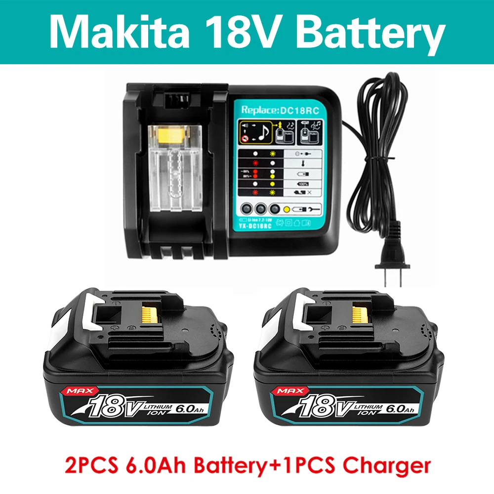 

With Charger BL1860 Rechargeable Batteries18V 6000mAh Lithium Ion for Makita 18v Battery 6Ah BL1840 BL1850 BL1830 BL1860B LXT400