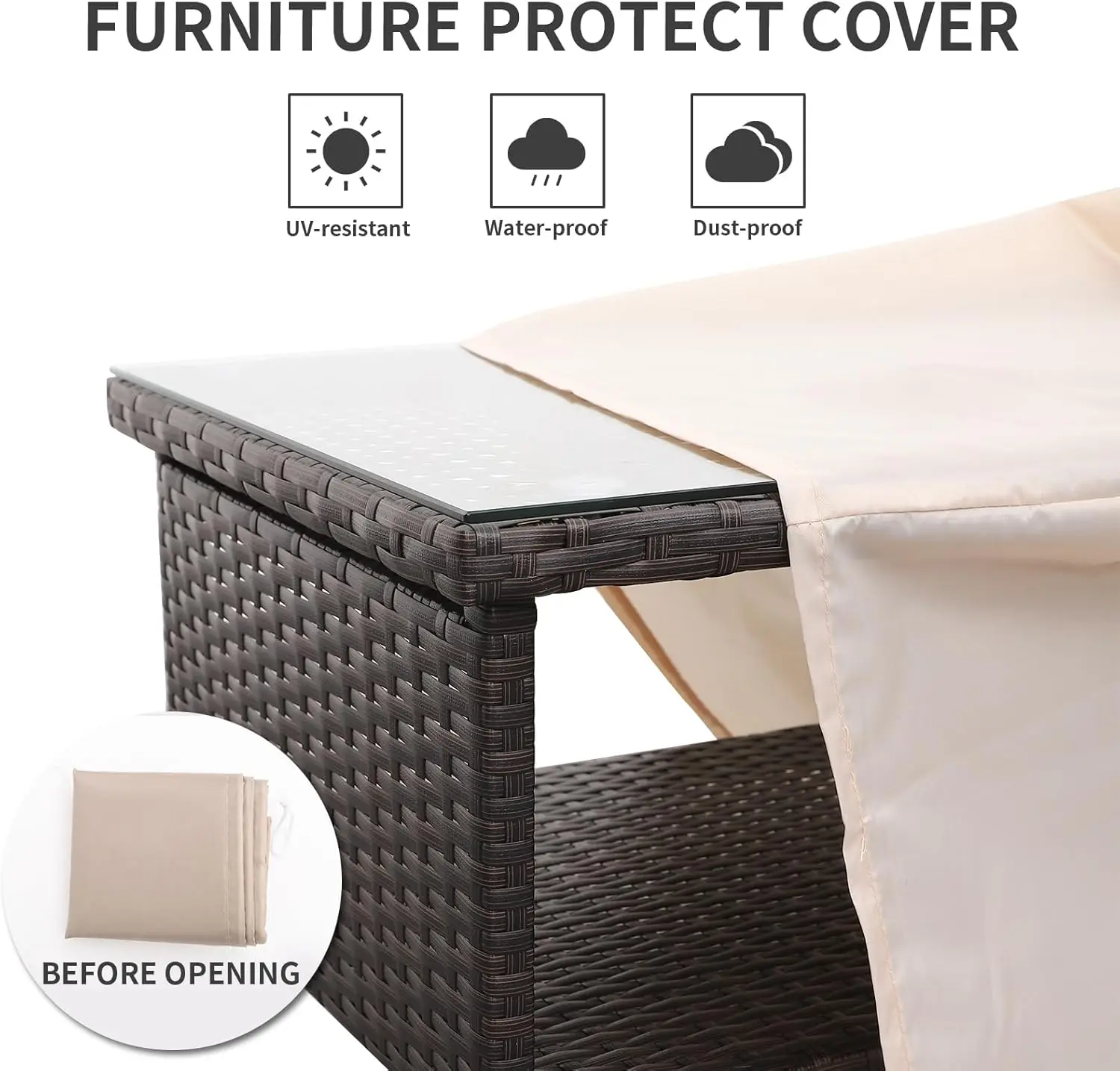 Outdoor PE Wicker Coffee Table - Patio Rattan Garden Side End Tea Table with Glass Top Furniture, Brown