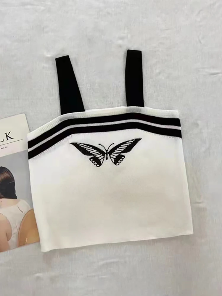 2022 Summer Women Butterfly Embroidired Crop Top Lavorati A Maglia Donna Casual Tube Top Top Cute Camis Women