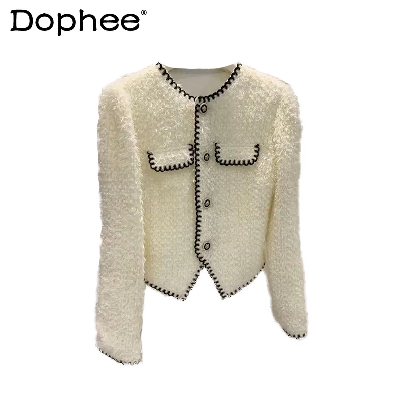 

Fall Winter Warm Coat 2023 New Socialite French Retro Cardigan Women's Fashionable High-Grade Short Top Jackets For Ladies Girls