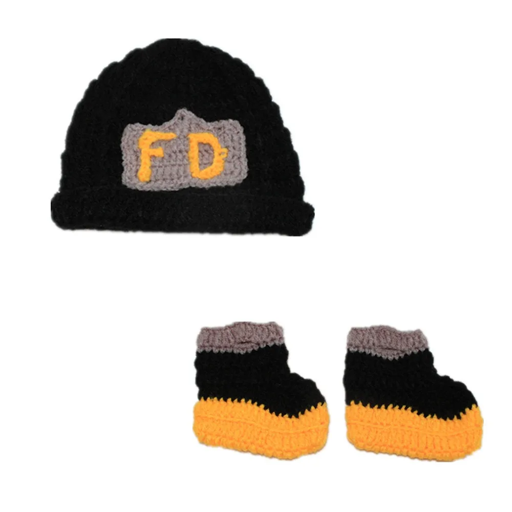  사진 소품 소방관 3 종 세트,  성장 기념 선물, 손으로 짠 모자, 사진 의류 소품