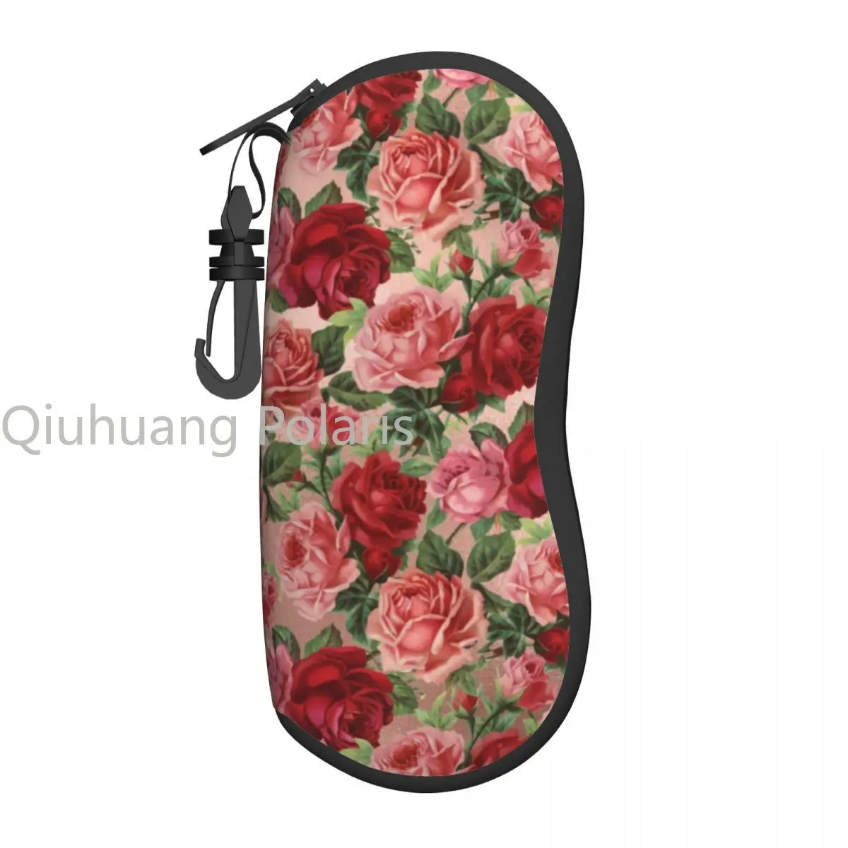 

Vintage Floral Print Vertical Glasses Case Elegant Red Roses Pocket Personalized Sunglasses Pouch Convenient Eyewear Accessory