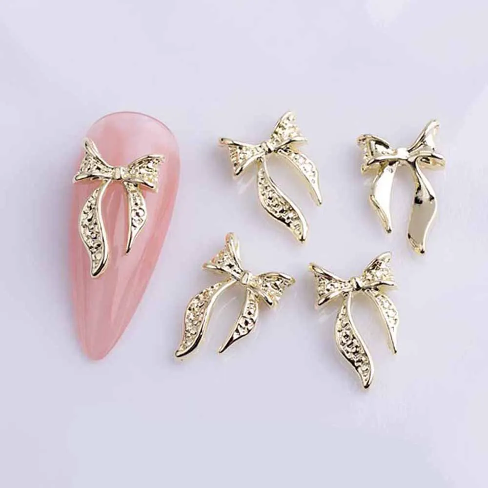 20pcs Alloy Ribbon Bows Nail Art Charm 3D Gold/Silver Mini Hollow Bowknot Nail Decor Parts DIY Japanese Design Nail Parts