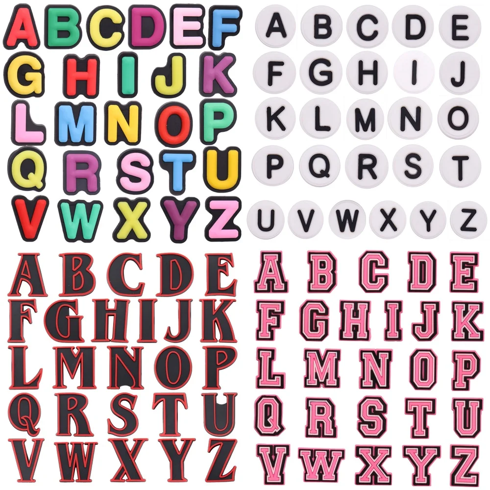 26 Stück bunte englische Buchstaben PVC Schuhanhänger für Clogs Pins Garten Sandalen Schuhe Zubehör Dekorationen Geburtstag Weihnachtsgeschenk