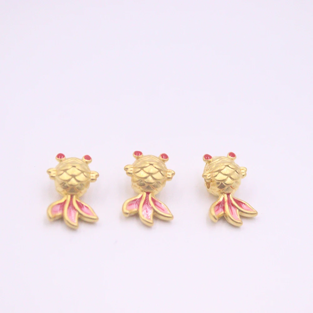 

1PCS Real 999 24k Yellow Gold Pendant For Women 3D Red Paint Goldfish Loose Bead 0.15-0.2g Each