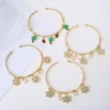 Light Luxury Gold-Plated Zircon Leaf Tree Pendant Bangle Elegant For Women Daily Party Adjustable Jewelry Girl Birthday Gift