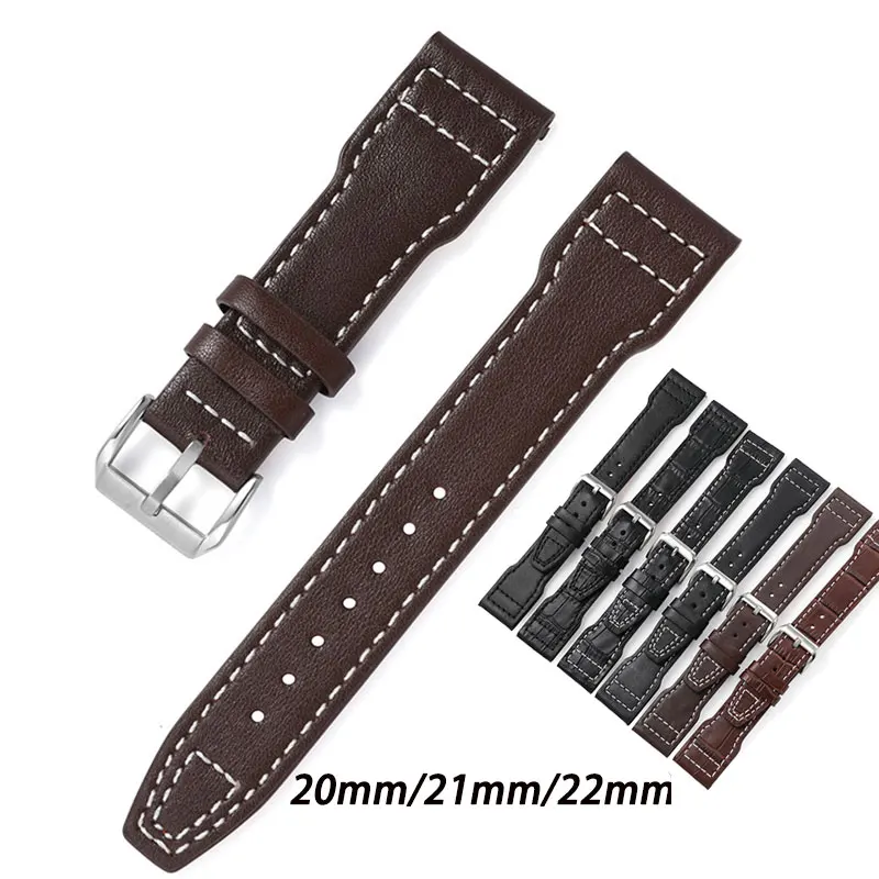 

Genuine Leather Watch Band For IWC Big Pilot Spitfire TOP GUN Brown Black Cowhide Watch Strap 20mm 21mm 22mm Wristband Accessory