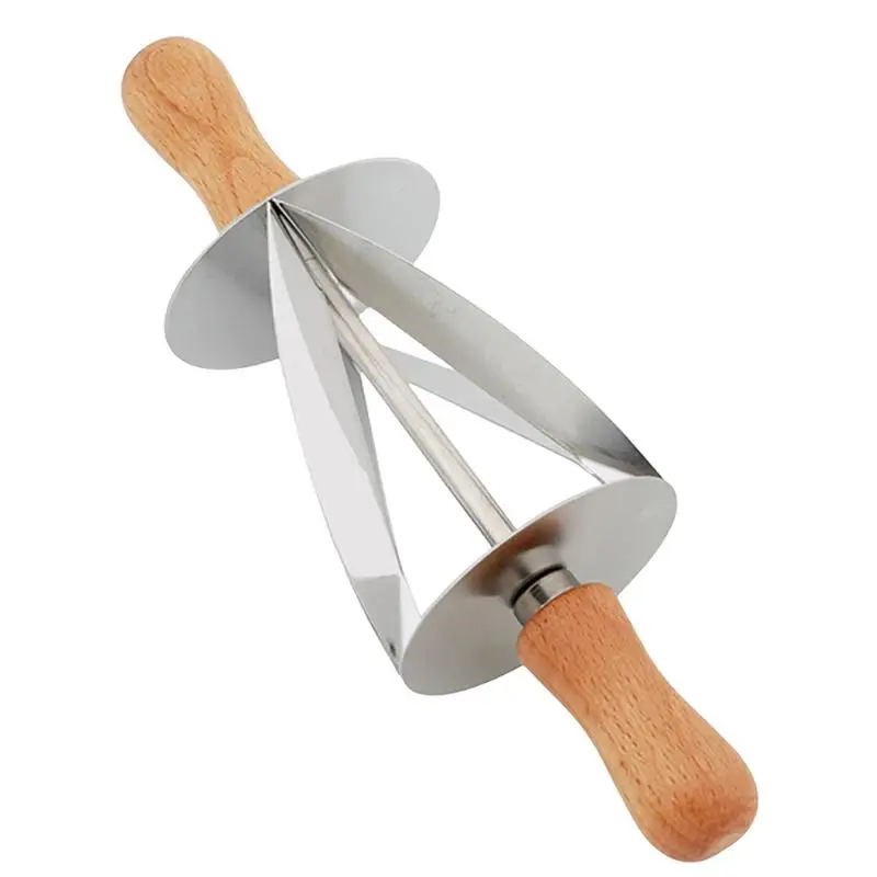 

| Stainless Steel Pastry Dough with Wooden Handle Rolling Cutter For Making Croissant Bread Dough Fondant Strip Ribbon Cutter