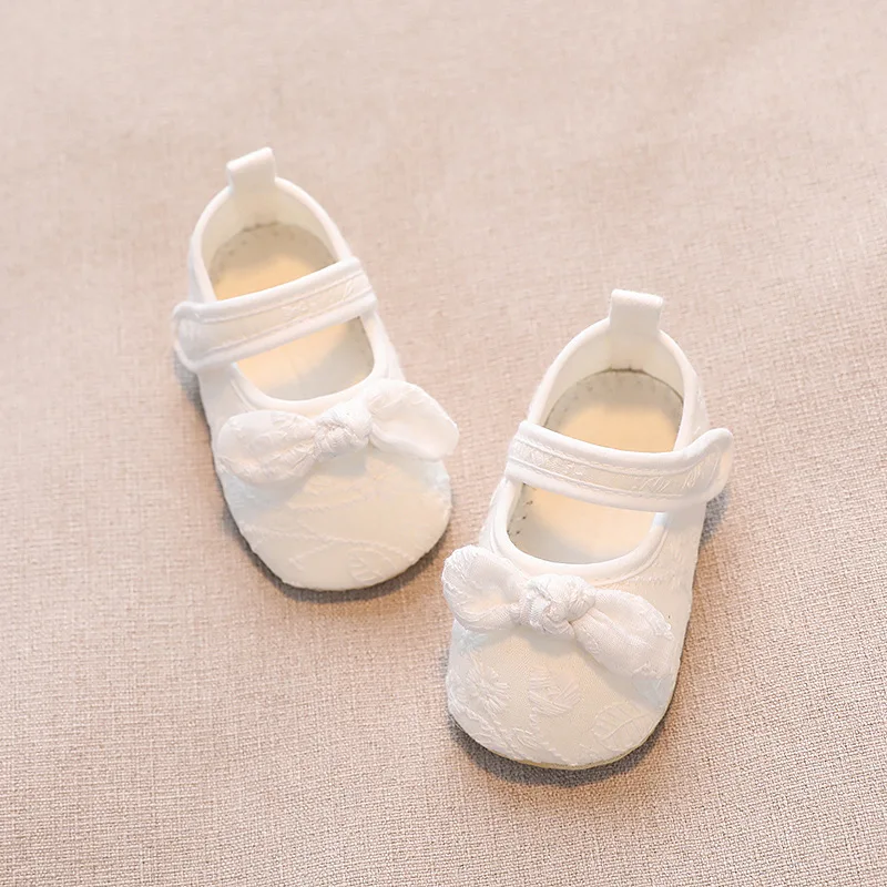 Citgeett Summer Infant Baby Girls Shoes Non-Slip Soft Lace Bowknot Flats Toddler First Walker Spring Autumn Princess Shoes
