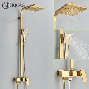 Grifo de Oro cepillado de lujo para bañera, grifería de agua caliente y  fría oculta para lavabo de pared, grifo dorado asequible - AliExpress