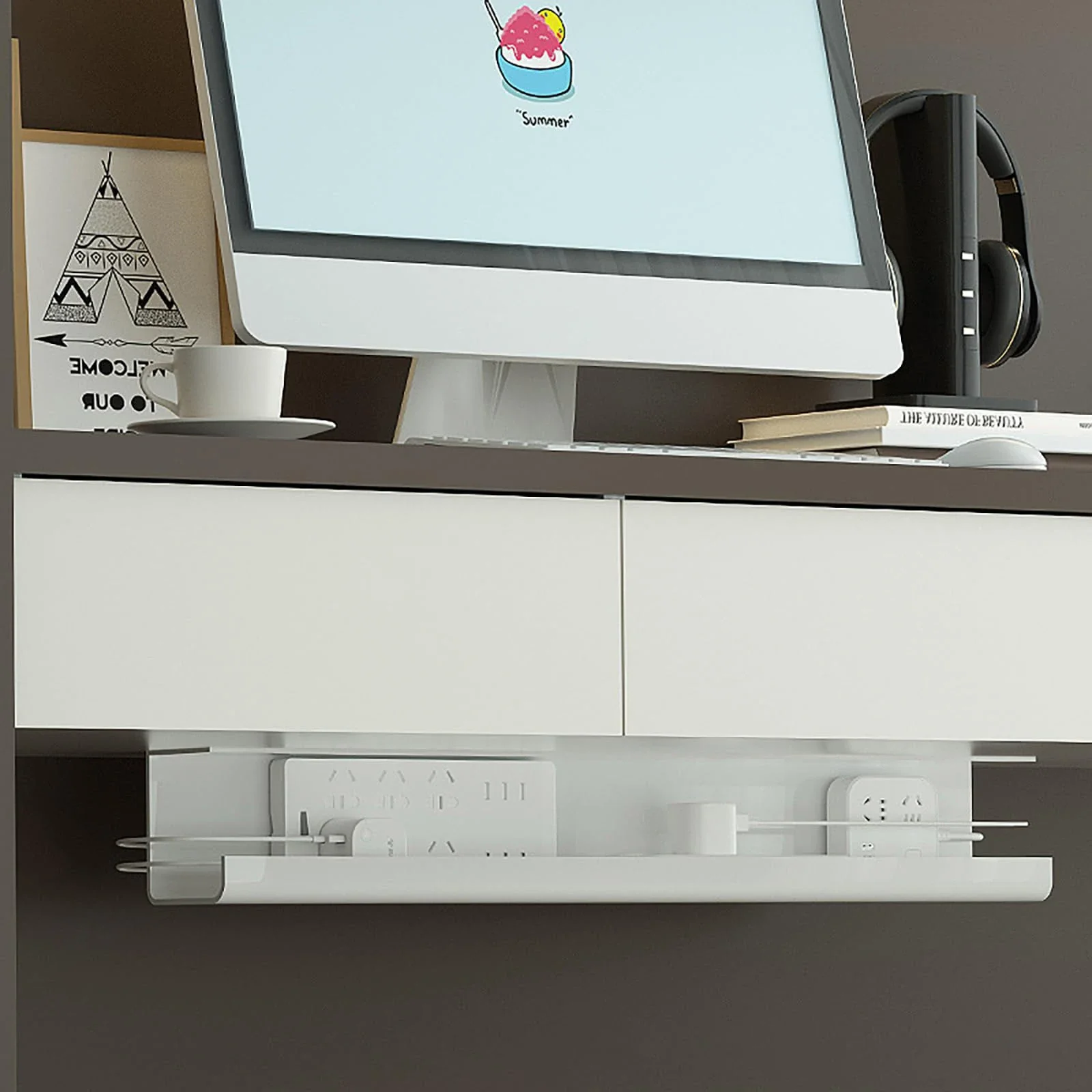 No-Screw Under Desk Cable Management Tray-Self-Adhesive Installation, Cable Management, Management Under Desk
