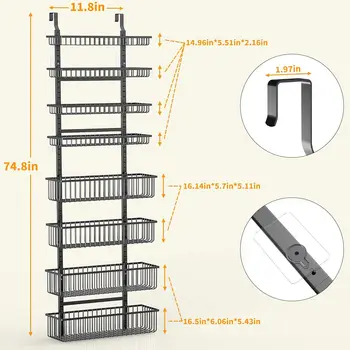Moforoco 8-Tier Over The Door Pantry Organizer Pantry Organization and Storage Black Hanging Basket Wall Spice Rack Seasoning 3