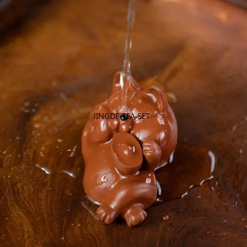 Yixing Purple Clay Tea Pet Animal Statue Lucky Cat Handmade Sculpture Jewelry Chinese Tea Set Accessories