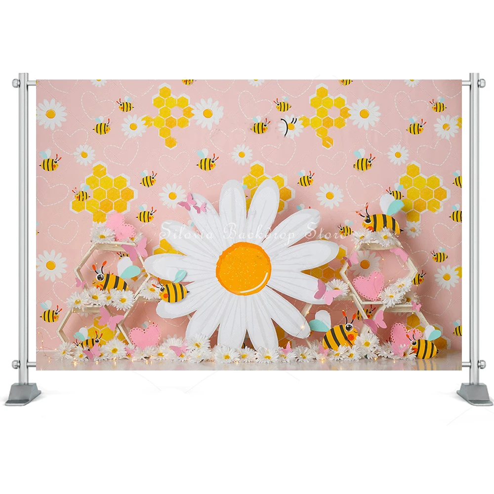 Photo Backdrop White Daisy Flowers Better Bee Photo Background Sweet Honey Photo Studio Props Kids Birthday Cake Smash
