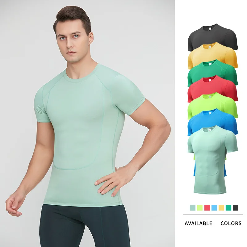 Men's sports shapewear, tight fitting breathable running fitness training short sleeved T-shirt