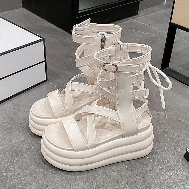 

Женские кожаные босоножки на танкетке, черные босоножки на платформе, уличные босоножки, лето 8,5