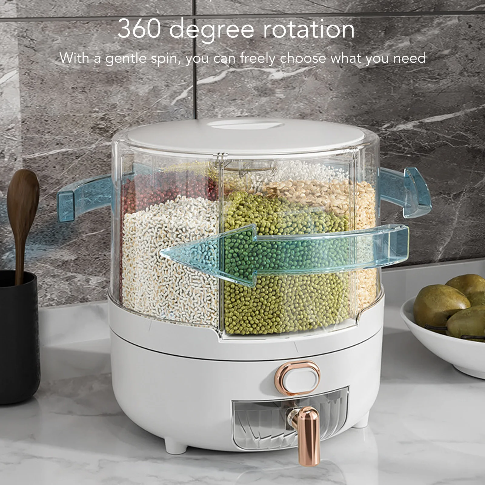 

Rice Grain Storage Container 360 Rotating Grain Storage Food Dispenser Measuring Cylinder