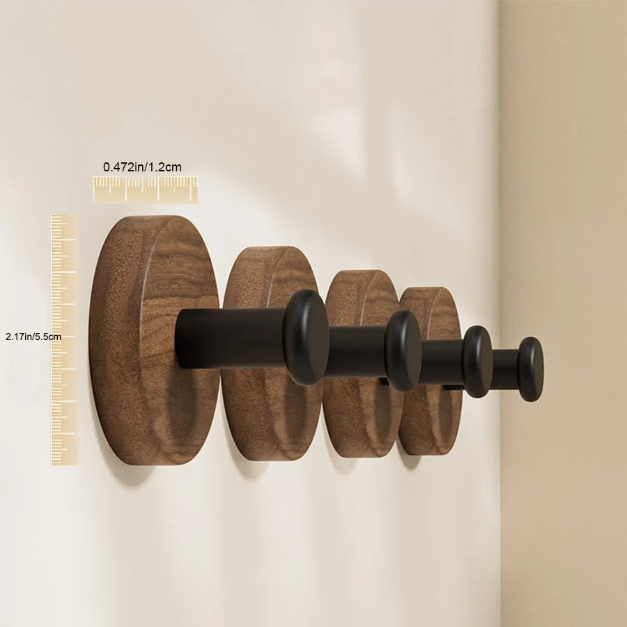 Walnut Wood Door Hook Adhesive Bathroom Towel Rack No-Drill Wall-Mounted Coat Hanger Wooden Hook for Kitchen or Bathroom 3