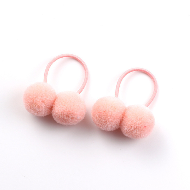 Small Solid Two Fur Ball Hair ring Girls Elastic Rubber Band Hair Bands Cute Hair Accessories Kids Headwear Ornaments