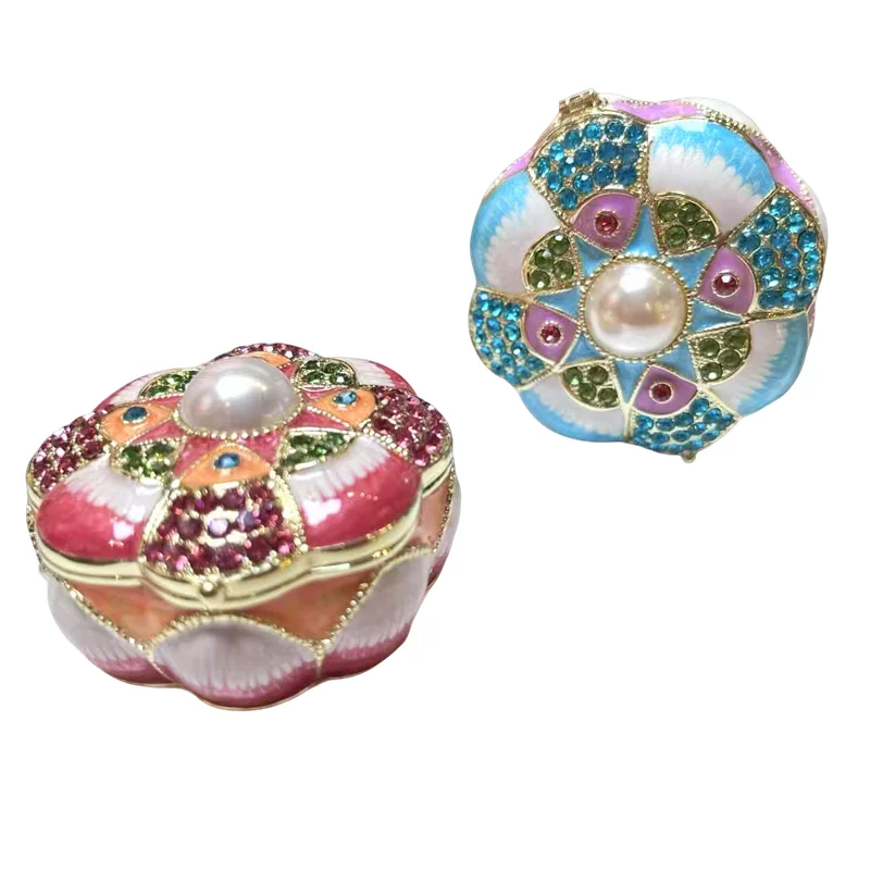 Hand Painted Enameled pink Trinket Box Decorative with Hinged Home Decoration storeage box for jewelry birthday gift