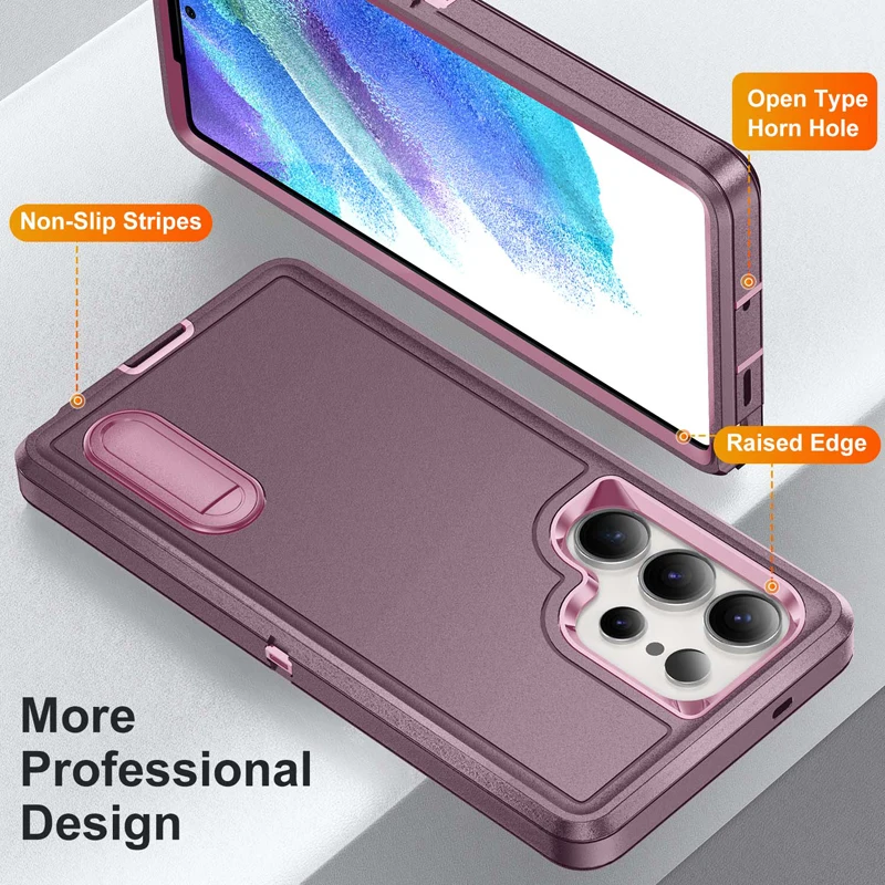 ELVEV Luxury Soft Silicone + Hard PC Bumper Case with Camera Protection and Built-in Stand