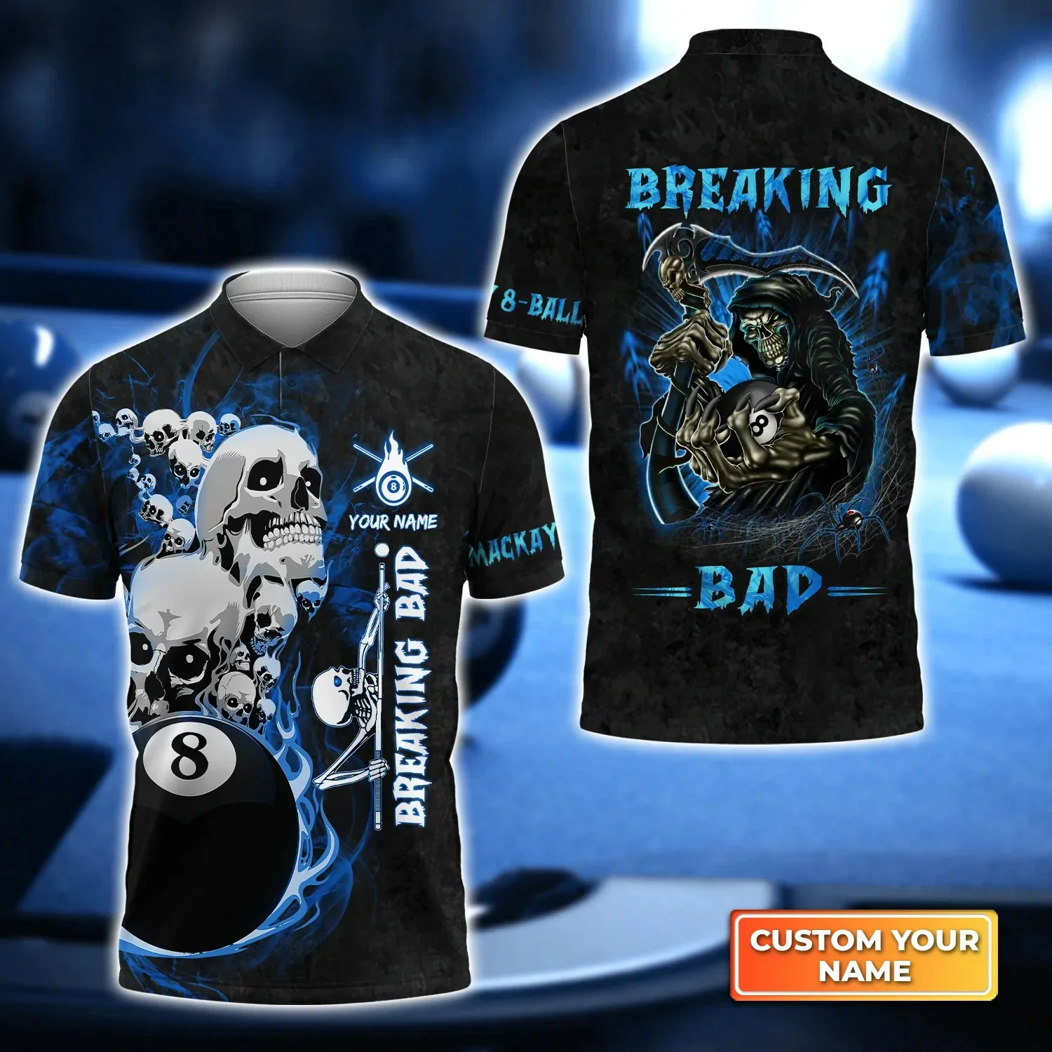 9-Ball-Billard und Bier, personalisiertes 3D-gedrucktes Herren-Poloshirt, Sommer-Straße, lässiges POLO-Shirt, Geschenk für Billardspieler WK27 – Detail 14