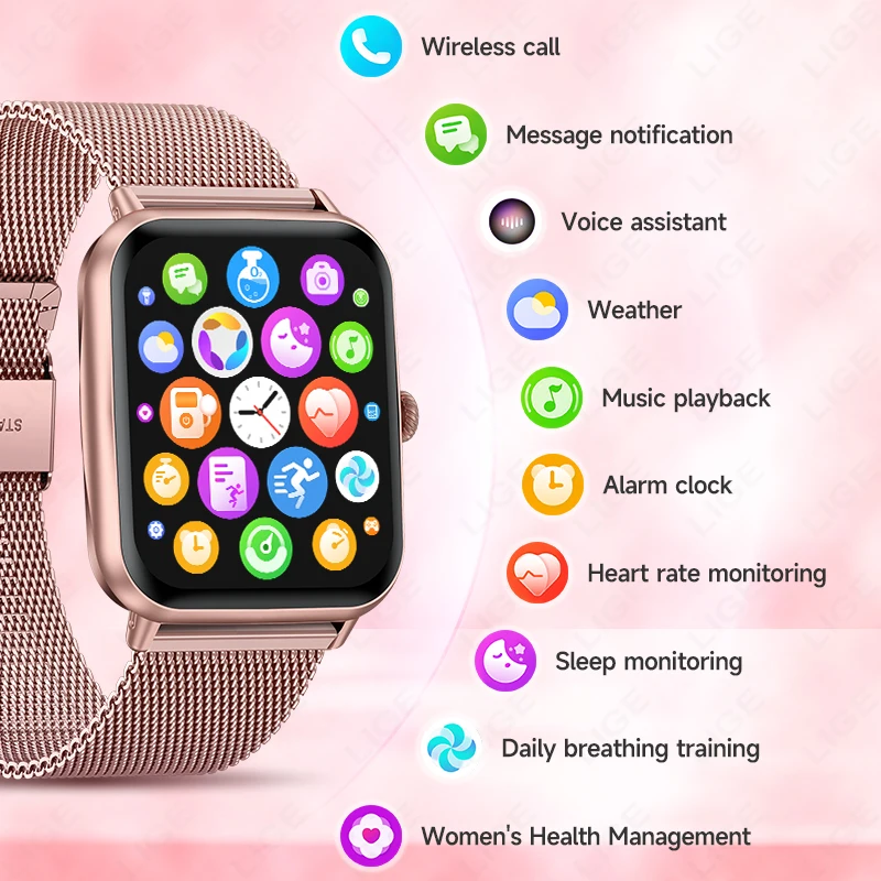 LIGE 2025 1.83" HD Smart Watch Women Men Wireless Dialing SOS Fitness Sport Waterproof Smartwatch Ladies Gift For Android IOS