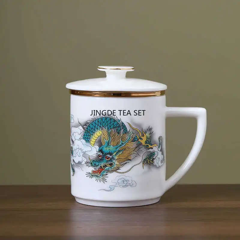 400ml Ceramic Household Filter Separation Cup with Lid Office Chinese Exquisite Tea Cup