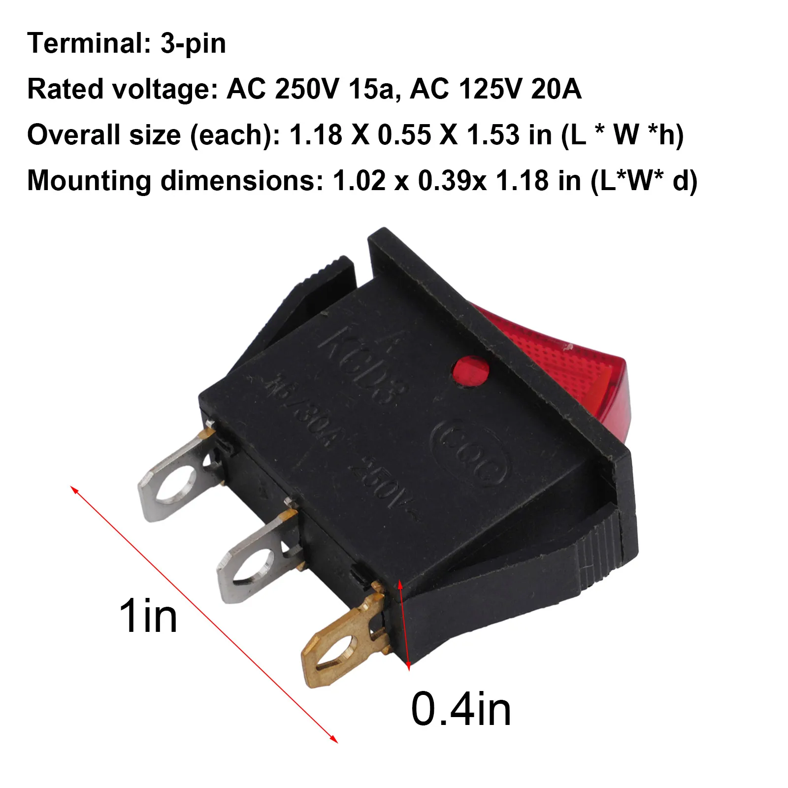 

Power Switch Button Rocker Switch Red 12x 3 Pins AC 125V 20A AC 250V 16A Boat Cart DPST Durable KCD3 Practical Easy To Install