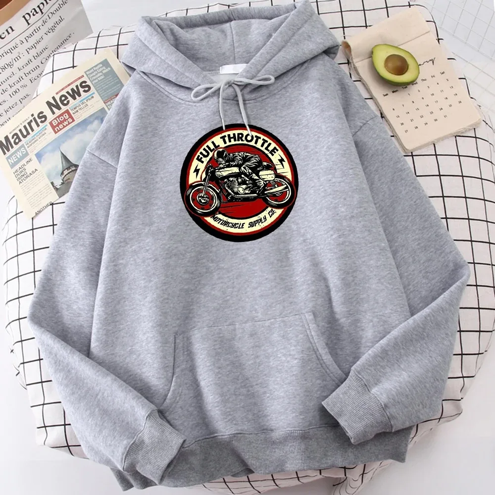 

Full Throttle Cafe Racer Rockabilly Biker Print Cotton Hoodie Men Street Fleece Hoody Fashion Autumn Sweatshirt Casual Tops