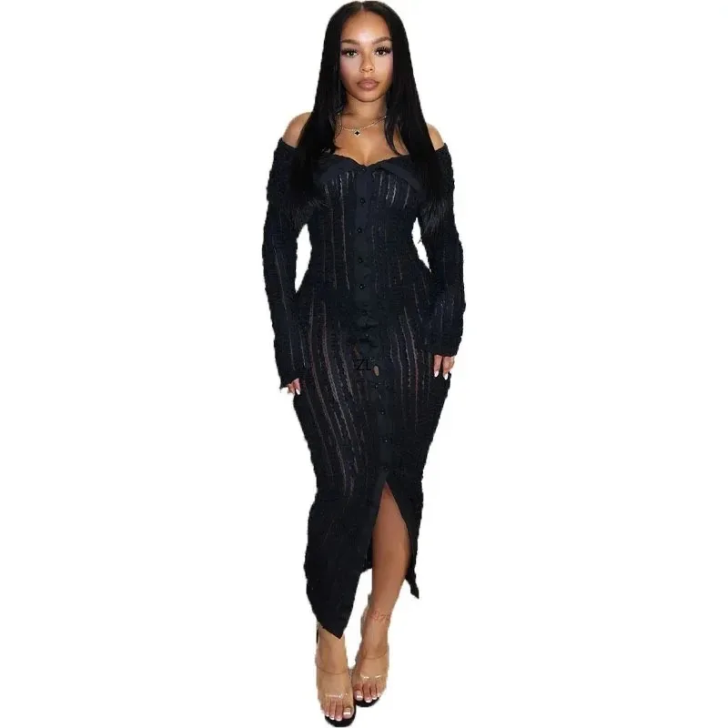 

Africa Clothing African Dresses for Women Spring African Long Sleeve Elegant Slash Neck Party Evening Long Maxi Bodycon Dress