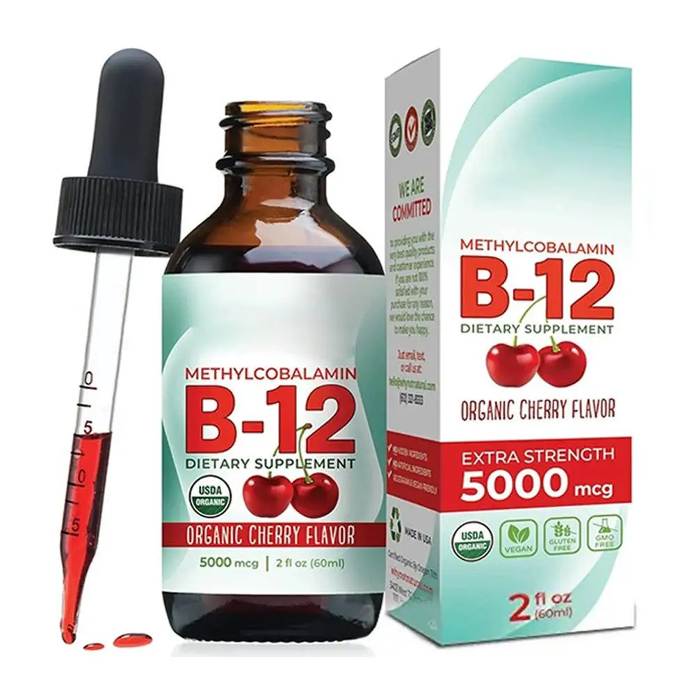 טיפות ויטמין B12 500mcg להגברת אנרגיה טבעונית תוסף נוזלי לספיגה מהירה לכל הגילאים עזרת חיסון