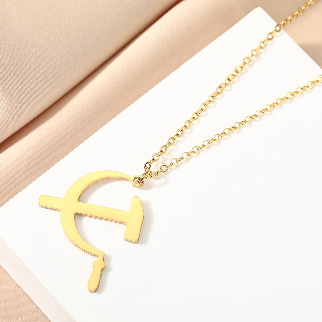 CHENGXUNHammerandSicklePendantNecklaceforWomenGirlsStainless