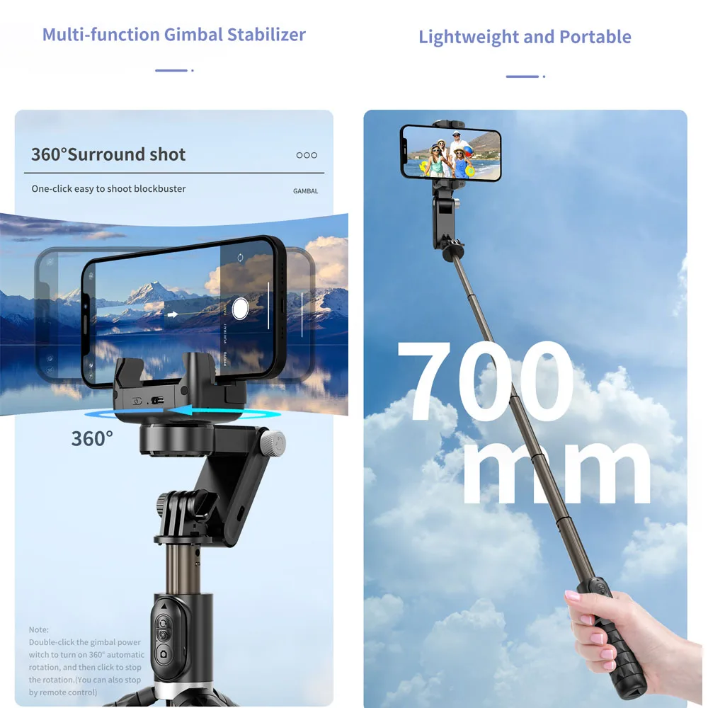 Smart Handheld Gimbal 360 Rotation Face Following shooting Smartphone Stabilizer Tripod Gimbal for Xiaomi iPhone Samsung Sony handheld gimbal stabilizer handheld gimbal gimbal stabilizer