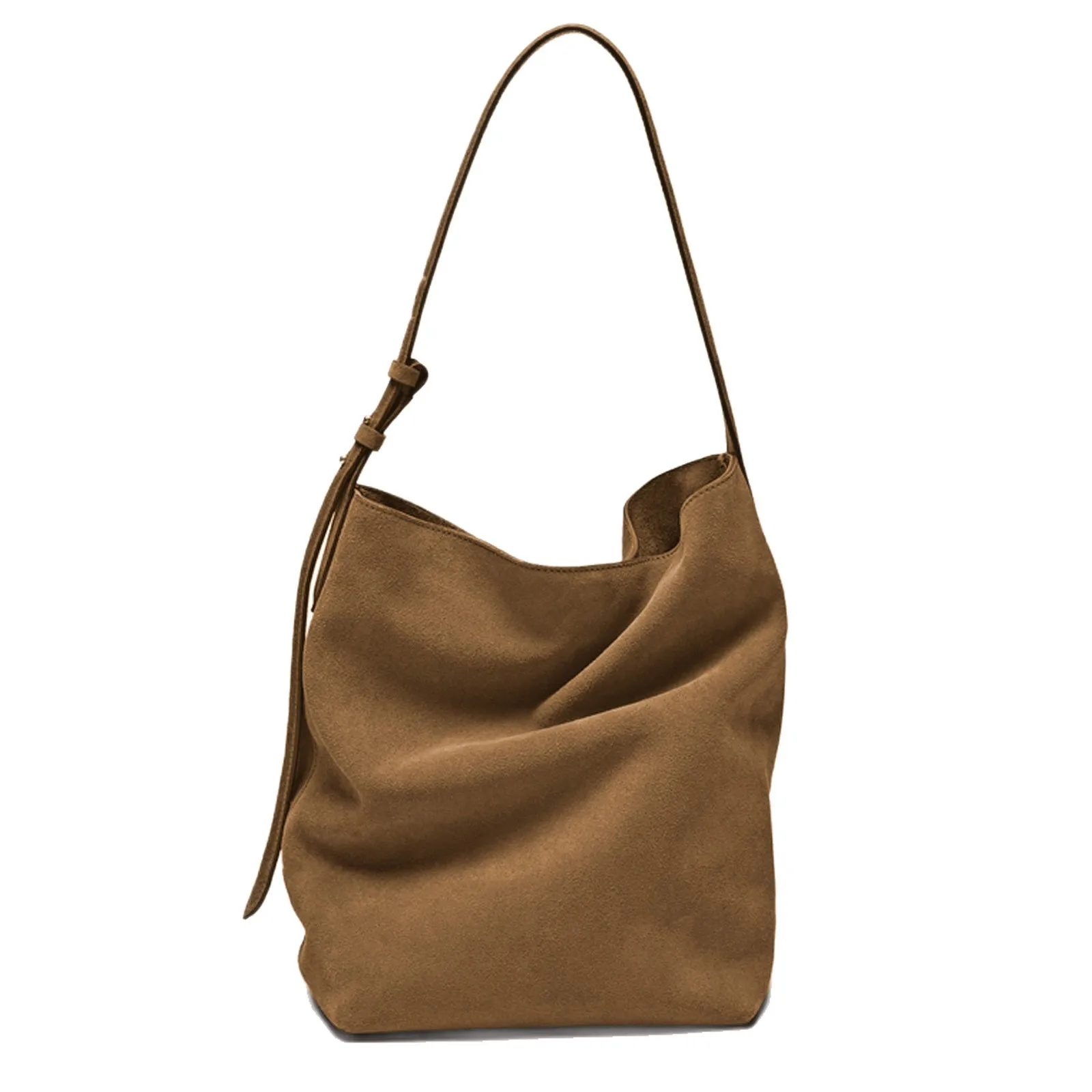 Autumn Winter Suede Bucket Bag Drawstring Lychee Pattern Women's Crossbody Bag Vintage Style Single Shoulder Handbag