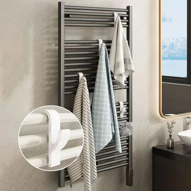 2/6 pièces salle de bain douche porte-serviettes cintre chauffé radiateur Rail crochets Clips supports de rangement vêtements écharpe cintre crochets 2