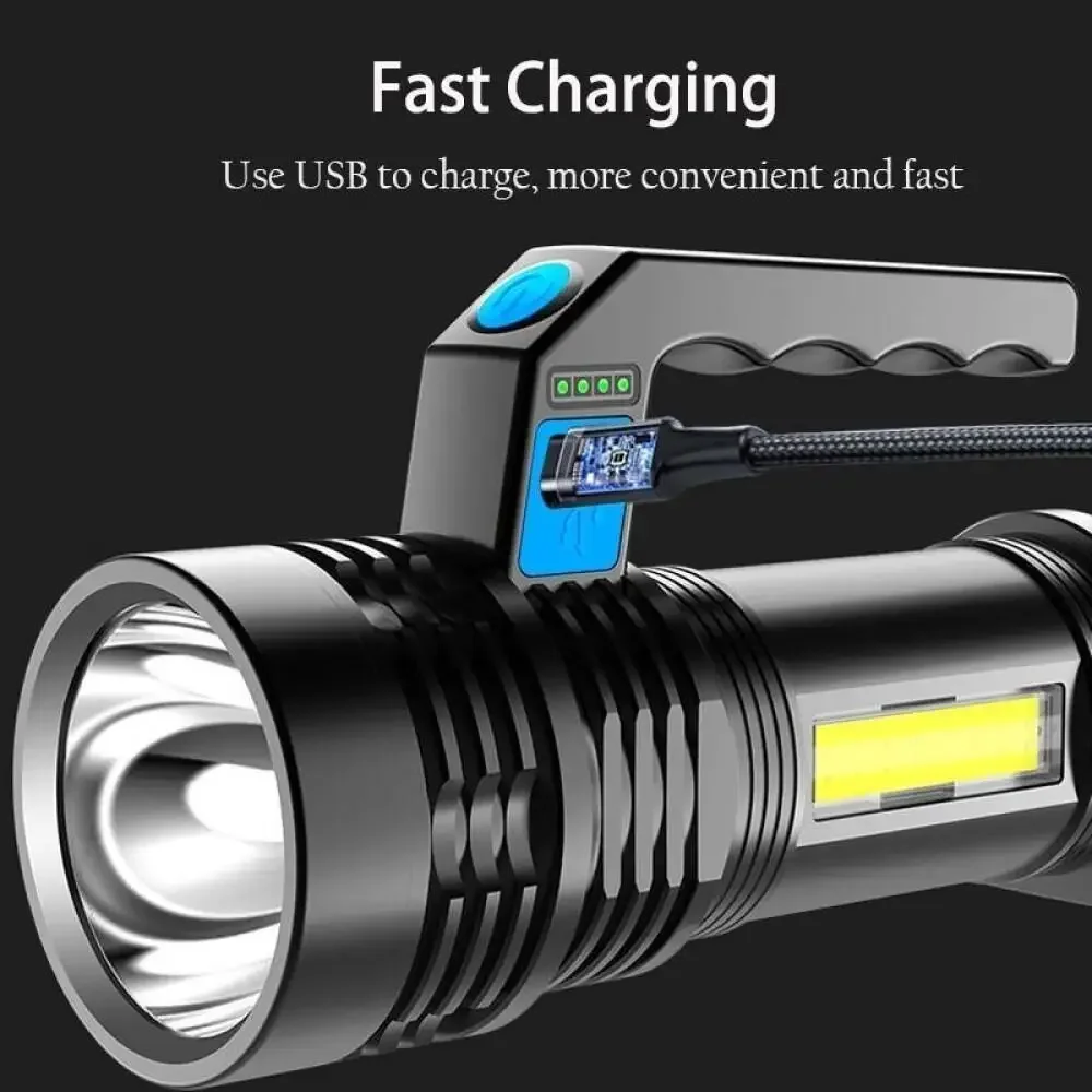 Waterproof LED Flashlight for Camping and Hiking with USB Rechargeable Battery