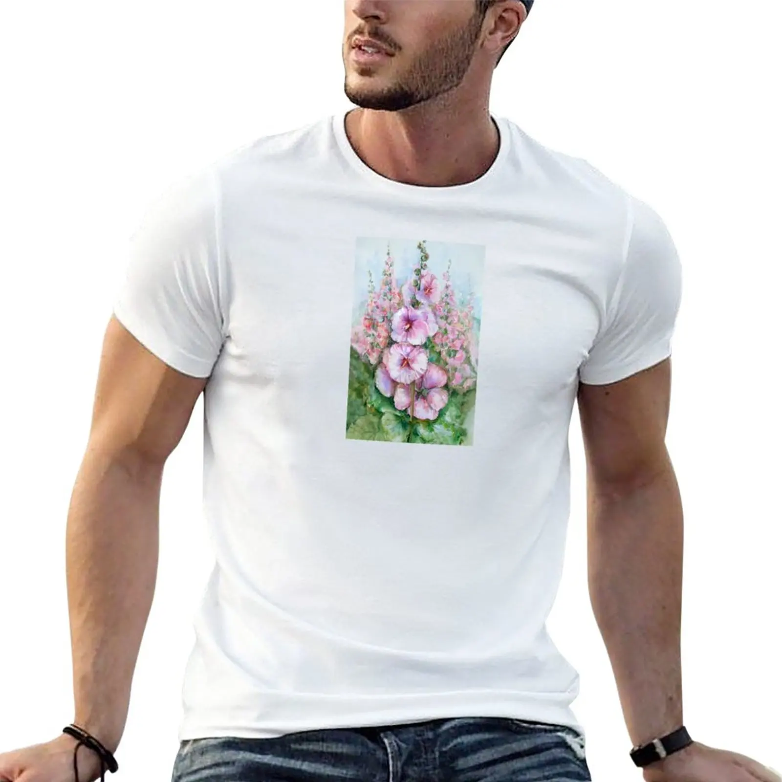 

New Hollyhock Watercolor T-Shirt Short sleeve sports fan t-shirts mens graphic t-shirts big and tall
