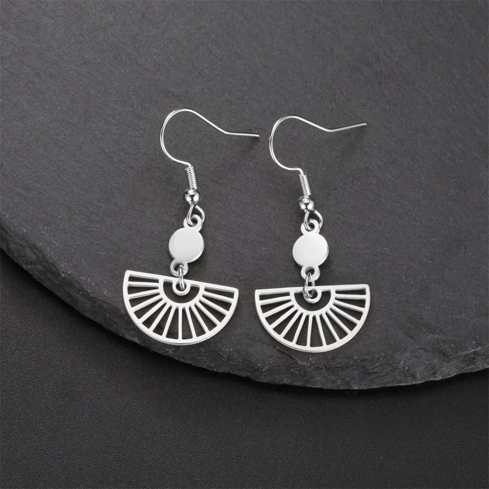 Halbrunde Form Fan Anhänger baumeln Creolen Frauen Mädchen geometrische böhmische Edelstahl Schmuck Geburtstag Party Geschenke – Detail 4