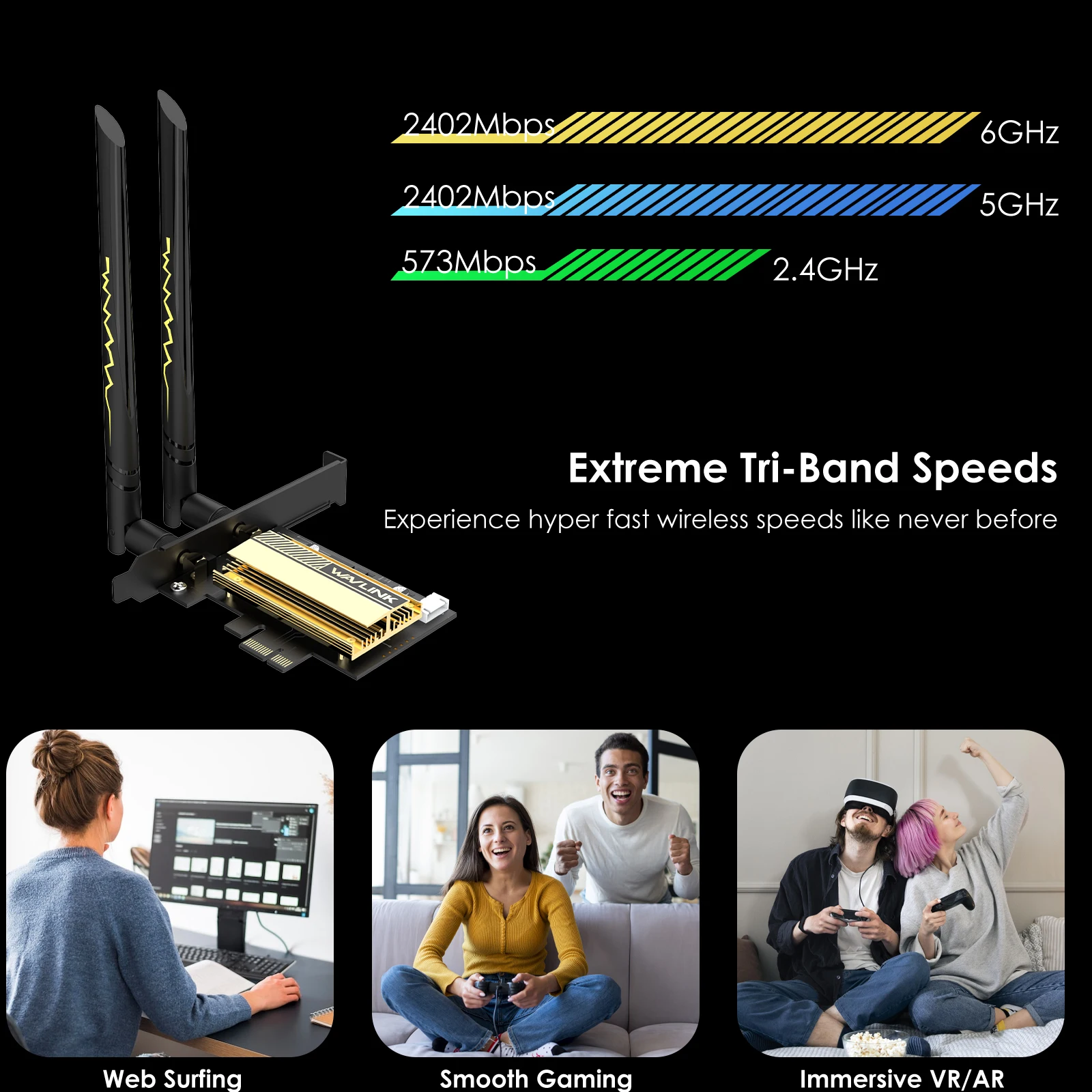 WAVLINK 2023 와이파이 6E PCIe 네트워크 카드 트라이 밴드 AX210 무선 어댑터, Windows용 블루투스 5.3 MU-MIMO WPA3 포함, AX5400M, 신제품