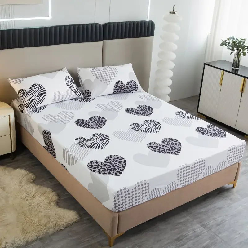 Love Print Fitted Sheet Set Comfortable Bedding for Bedroom Guest Room Hotel with Deep Pocket Mattress Cover with Elastic Band 2