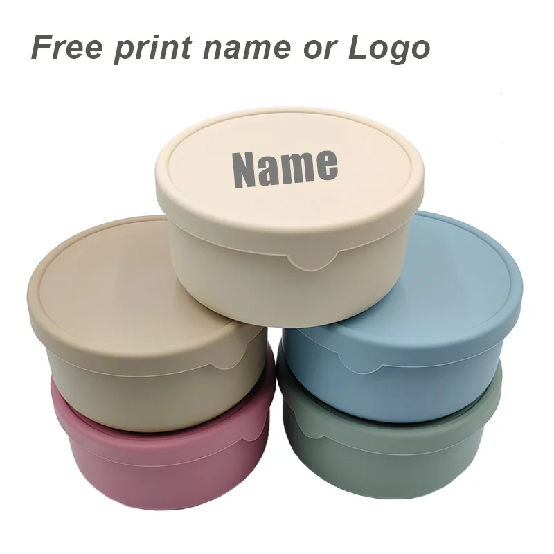 Personalized Name Silicone Food Storage Box Round Lunch Bento Box Portable Leak Proof Picnic Food Seal Fruit Salad Container