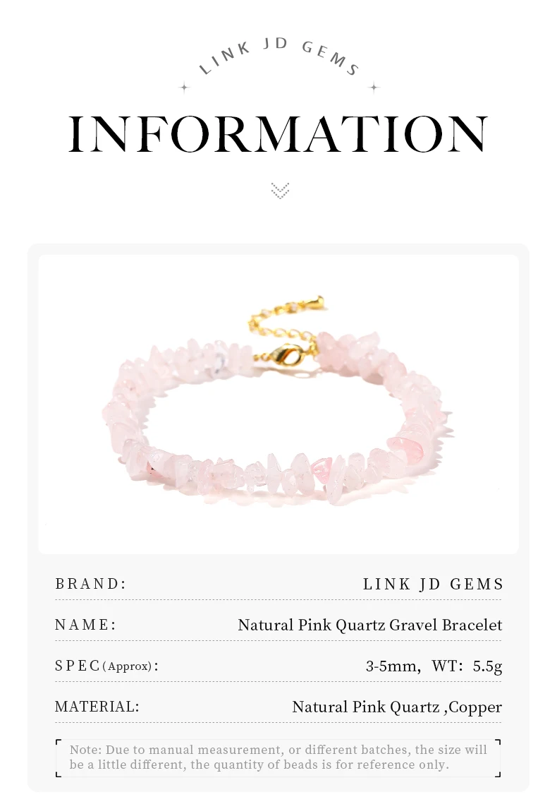 JD Natürliche rosa Quarz Kies Perle unregelmäßige Chips Kette Armband Frauen süße Reiki Heilung verstellbare handgemachte Chakra Yoga Geschenk – Detail 2