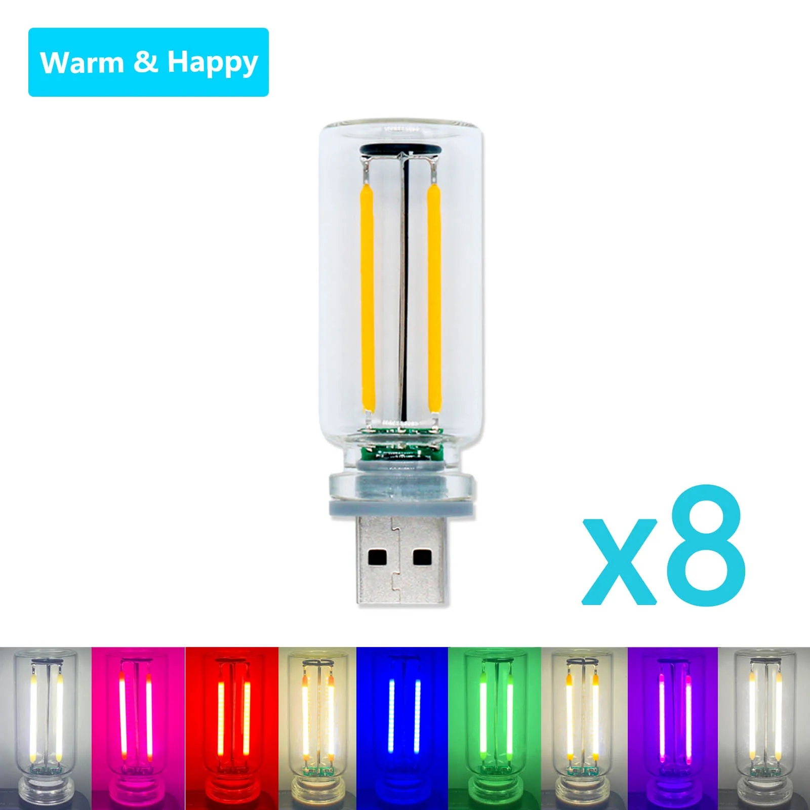 LED 비드 튜브 광원 USB 터치 디밍 야간 조명, 에디슨 레트로 백열 전구, 홈 조명 액세서리, 0.3W DC5V, 8 개